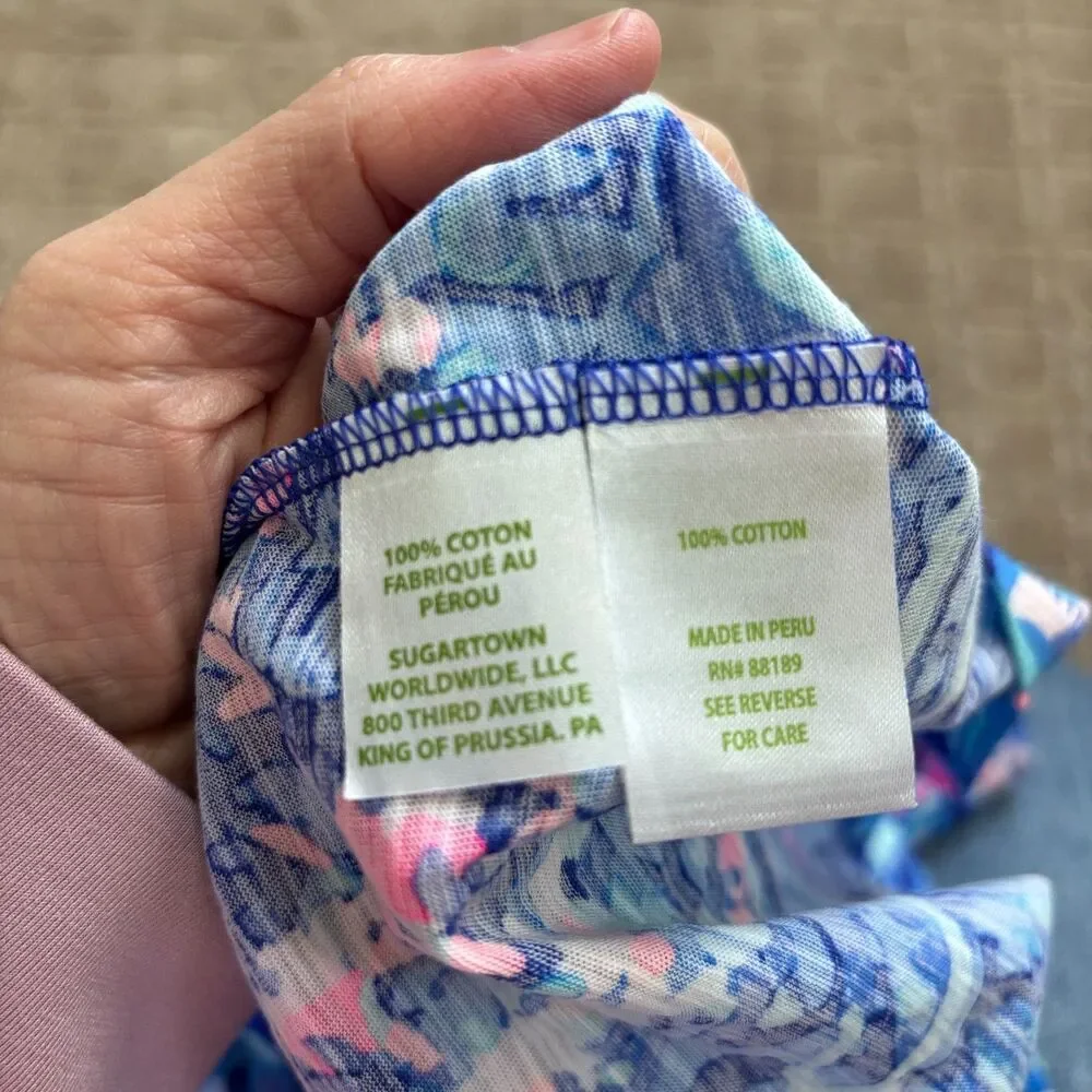 Lilly Pulitzer Etta V-Neck Cotton Shirt XXS Beachy Colorful Vacation 3/4 Sleeve